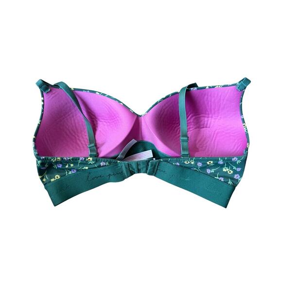 Victoria's Secret PINK Women's Bra size 36D; green with Flowers, no underwire - Picture 2 of 6